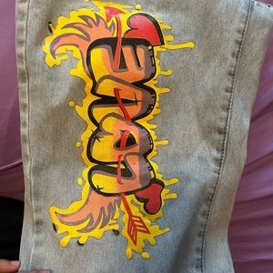 Boyfriend Jeans With Love Art and Holes